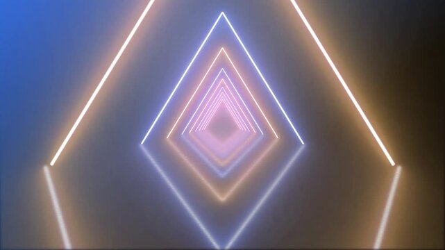 Glowing neon diamond shape outline on a dark blue to black gradient background with motion graphic