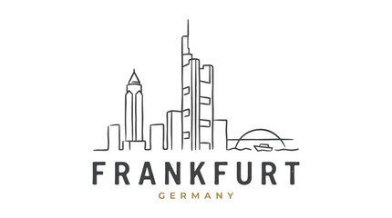 Fototapeta premium Stylized black and white minimalistic cityscape illustration featuring the Frankfurt skyline with iconic buildings and a setting