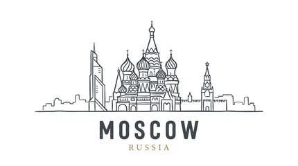 Fototapeta premium Stylized Line Drawing of Moscow's Iconic Saint Basil's Cathedral with Skyline