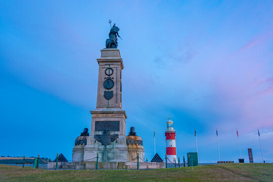 Sunset view of Plymouth Naval Memorial at Hoe park in Plymouth,