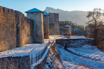 Obraz premium Historical fortification of Salzburg in Austria in winter