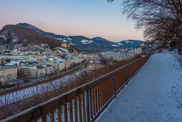 Fototapeta premium Sunset view of the Kapuzinerberg in Salzburg, Austria