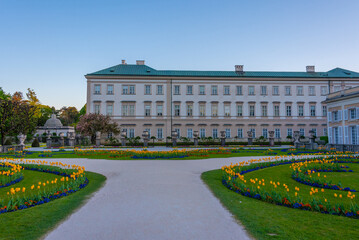 Fototapeta premium Sunrise view of the Mirabell palace and Hohensalzburg fortress i