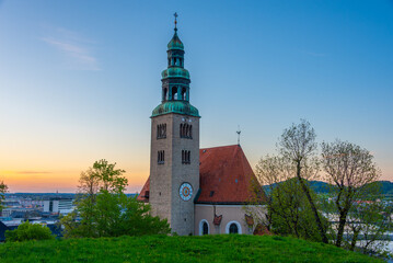 Sunset view of Church of the Assumption of Mary in Salzburg, Aus