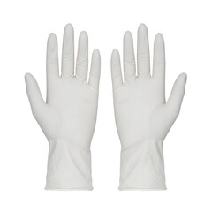 Fototapeta premium White medical examination gloves, isolated on a transparent background for healthcare and hygiene designs.