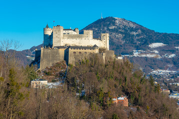 Fototapeta premium Hohensalzburg fortress in Salzburg in winter, Austria