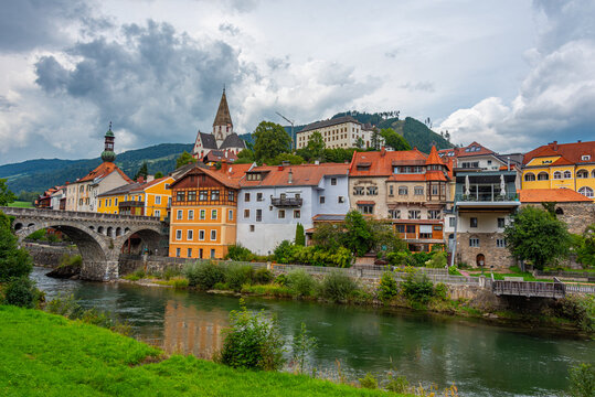Riverside of Mura at Murau in Austria