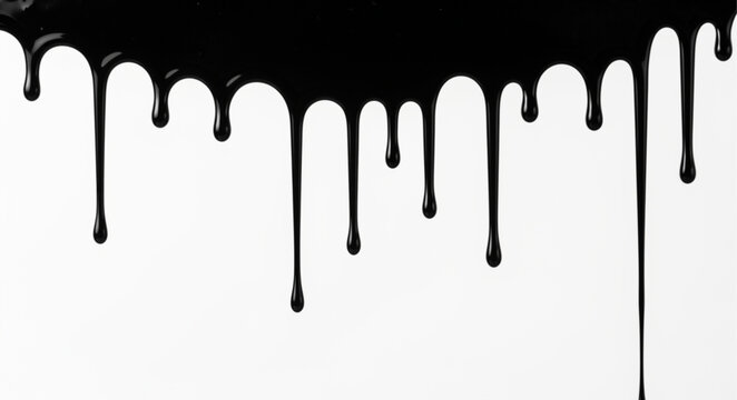 Black paint drips on white.