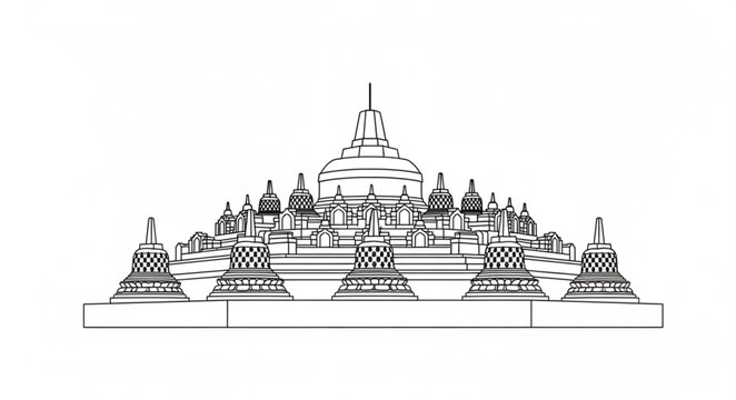 Buddha temple complex illustration.