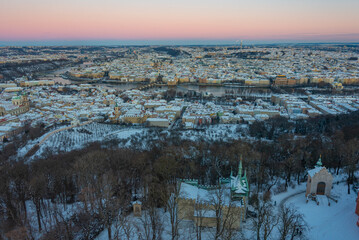 Fototapeta premium Sunset panorama view of Prague from Petrin hill, Czech republic