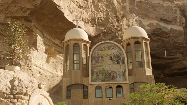 Cave church, monastery of Saint Simeon Shoemaker in Mokattam Rocks in Cairo. 