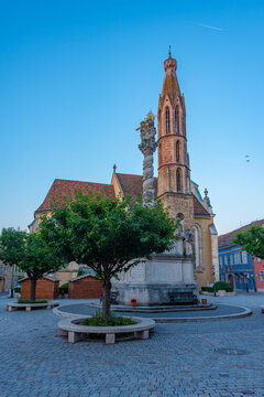 Sunrise view of the fire tower in Sopron, Hungary