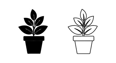 Obraz premium Vector illustration of set of potted plant icons in solid and outline styles
