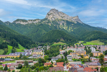 Fototapeta premium Panorama view of Eisenerz in Austria
