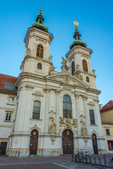 Obraz premium Sunset view of Minorite church in the center of Graz, Austria