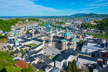 Fototapeta premium Panorama view of Salzburg from Hohensalzburg fortress, Austria