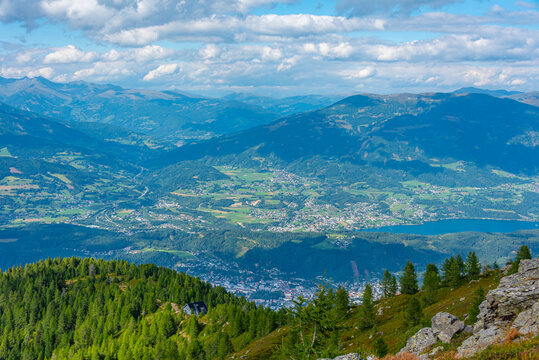 Panorama view of Spittal an der Drau and Millstatter see lake in