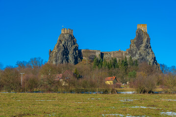 Trosky castle viewed during a winter day in Czech republic © dudlajzov