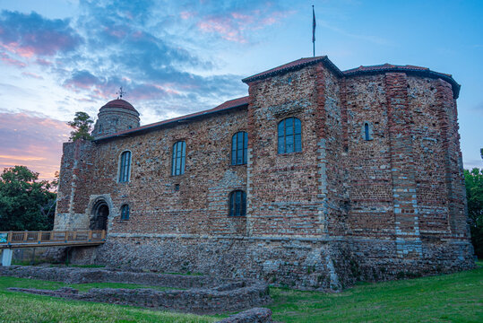 Sunset view of Colchester castle in England