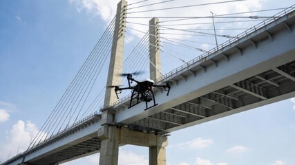 Obraz premium Professional Drone Flying for Bridge Inspection and Infrastructure Monitoring