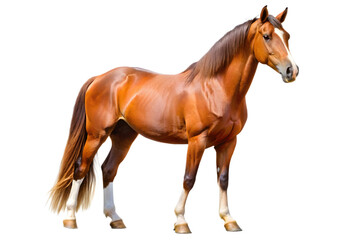 Fototapeta premium Brown horse standing on white background png isolated on a transparent background