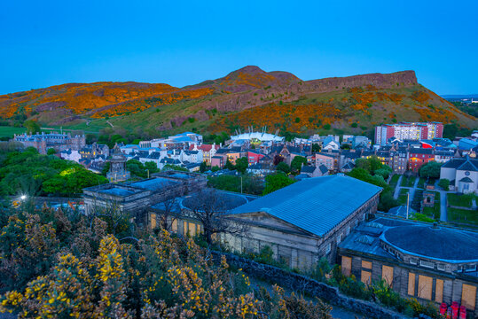 Sunset panorama of Holyrood park in Edinburgh, Scotland