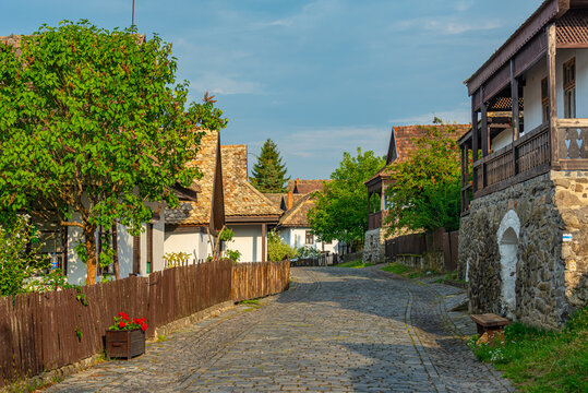 Sunset view of popular Holloko village in Hungary