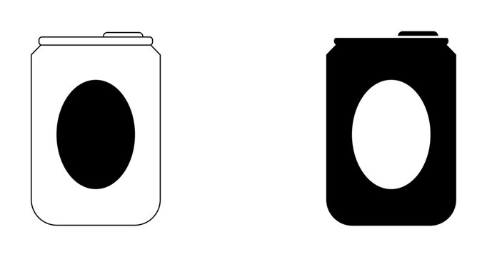 Ilustraci&oacute;n de latas de gaseosas en blanco y negro con estilo minimalista. Conjunto de Iconos de bebida. Vector para sitio web, tienda, kiosco, folleto, app y otros.