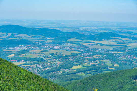 Frenstat pod Radhostem viewed from Pustevny in Czech republic