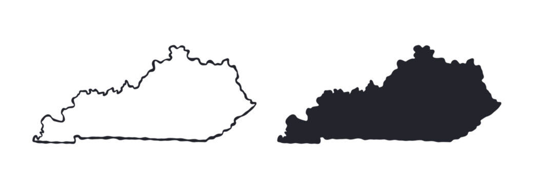Kentucky USA state map silhouette and outline map. Vector shapes of us state, isolated on white. Perfect for infographics, geography design, education, and maps.