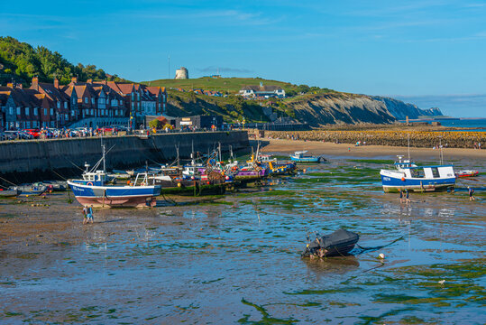 Folkestone port during a summer low tide, England