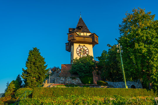Clock tower in Austrian town Graz
