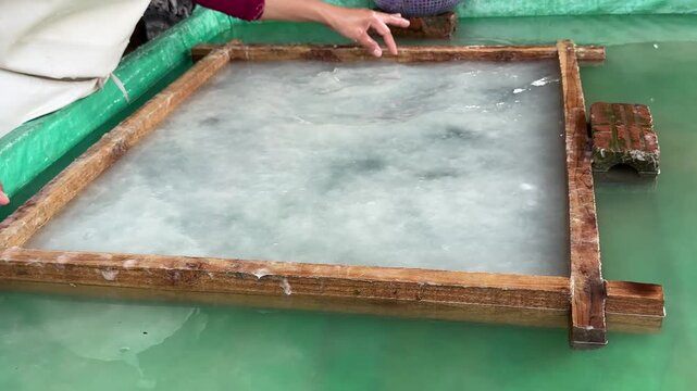 Closeup of Homemade Paper Making Process: 