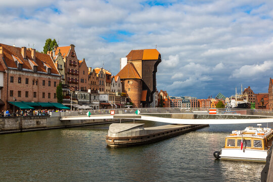 Old port crane in an old town  in Gdansk, Poland