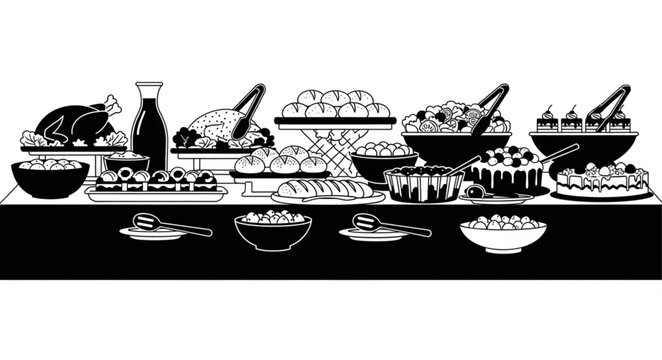 Variety of food on table.