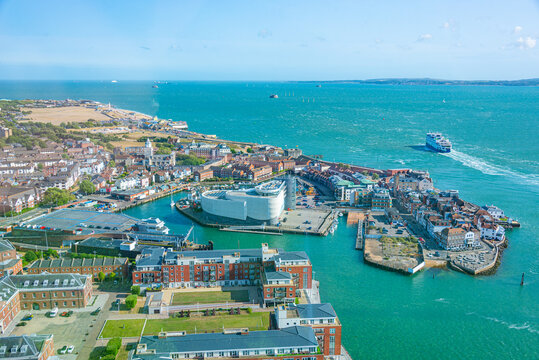 Panorama view of the old town of Portsmouth, England