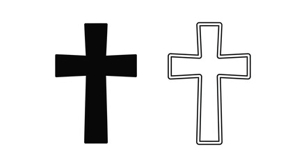 Obraz premium Black Christian Cross Vector Icon Set: Solid and Outline Religious Symbol for Web and Print Design
