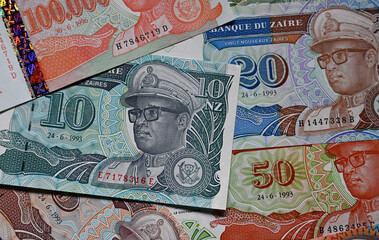 Fototapeta premium banknotes from Zaire bearing the portrait of Mobutu Sese Seko
