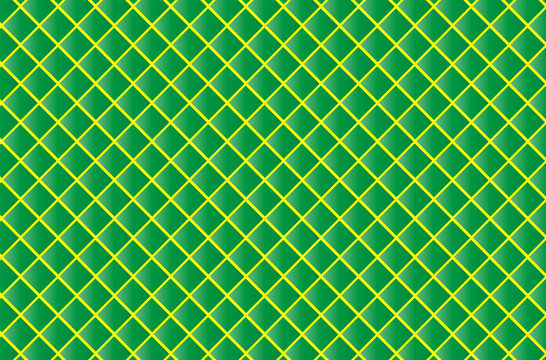 Texture de papier peint g&eacute;om&eacute;trique en losanges jaunes sur fond vert / Yellow diamond lattice wallpaper texture on green background