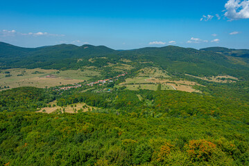 Obraz premium Panorama view of forests around Regec castle in Hungary