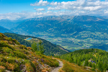 Fototapeta premium Panorama view of Drau valley in Carinthia region of Austria