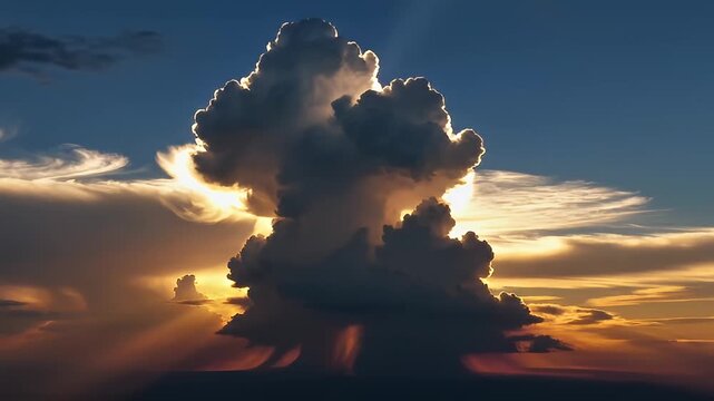 Dramatic Backlit Cumulus Cloud Sunset Skyscape