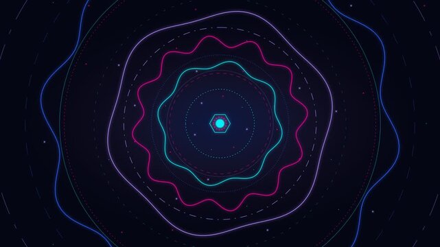 Abstract Concentric Circles Geometric Background with Neon Colors