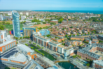 Fototapeta premium Summer day at Gunwharf quay in Portsmouth, England