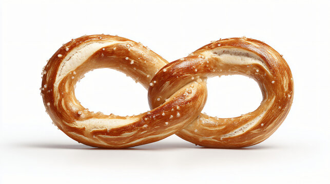 Soft Pretzels Twisted Together on White Background