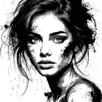 Graffiti stencil face. Young woman graffiti stencil face.