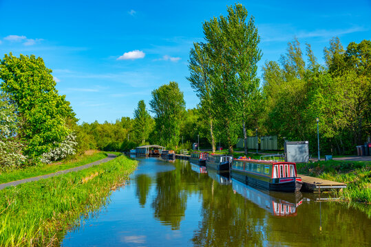 Boats mooring at Union canal at Falkirk, Scotland