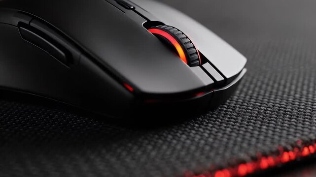 Matte Black RGB Gaming Mouse on Woven Desk Mouse Pad