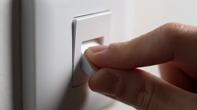 Minimalist White Wall Light Switch Toggle Closeup Sequence