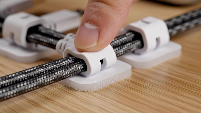 White Adhesive Cable Clips Organizing Braided USB Charging Cables